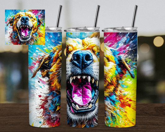 Angry Neon Dog tumbler with straw 20 oz