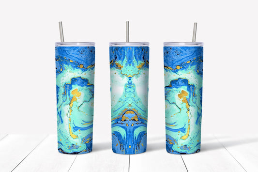 Blue/Gold Marble Look Tumbler 20 oz