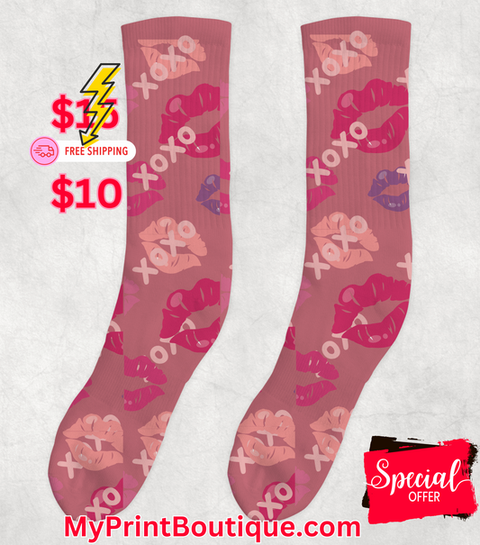 Valentines Day XOXO And Lips Custom Imprint Socks
