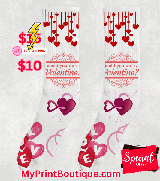 Valentines Day Custom Imprint Be My Valentine Socks